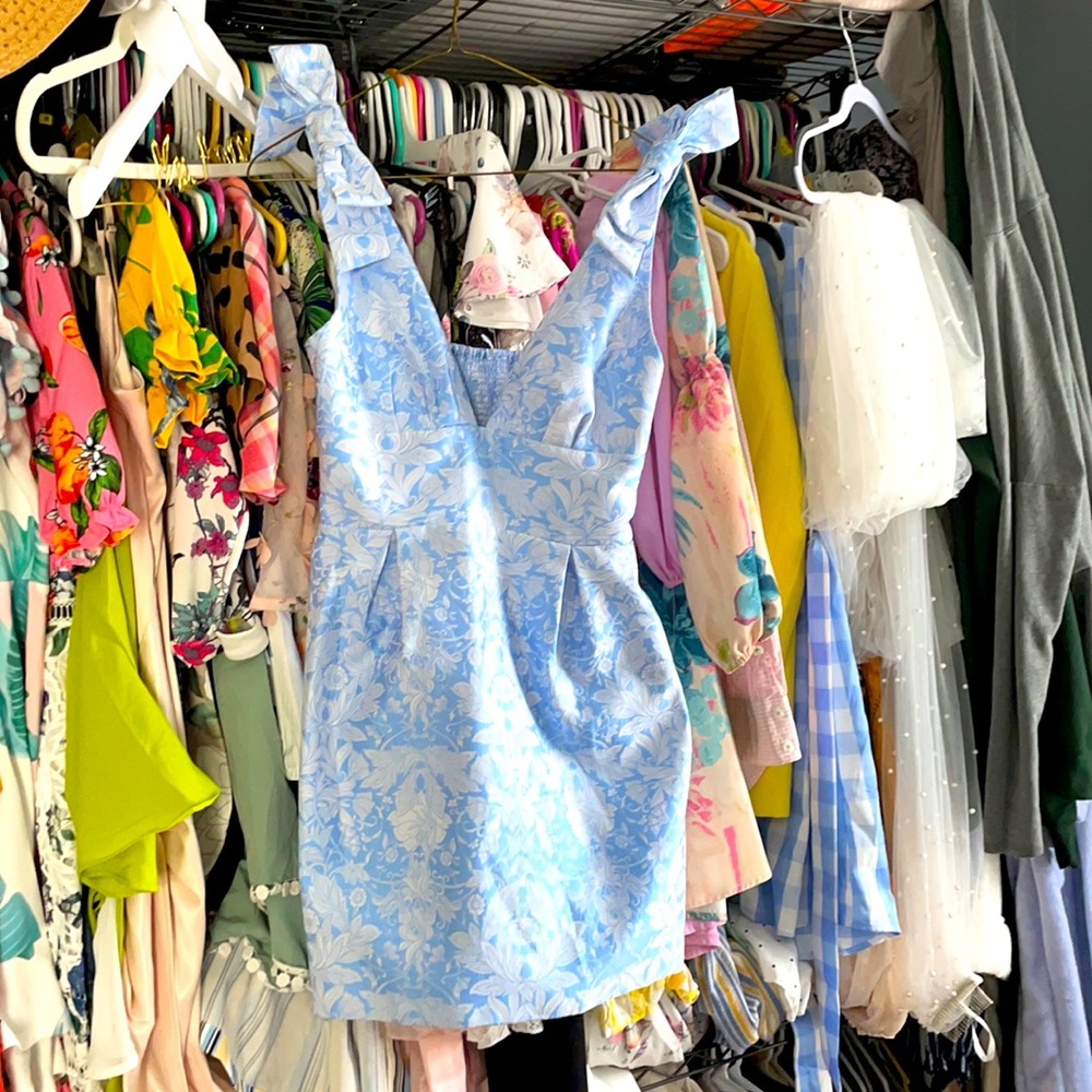 Blue and white bow dress